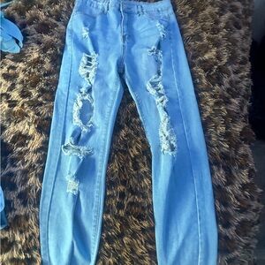 SHEIN Light Blue Ripped Skinny Jeans